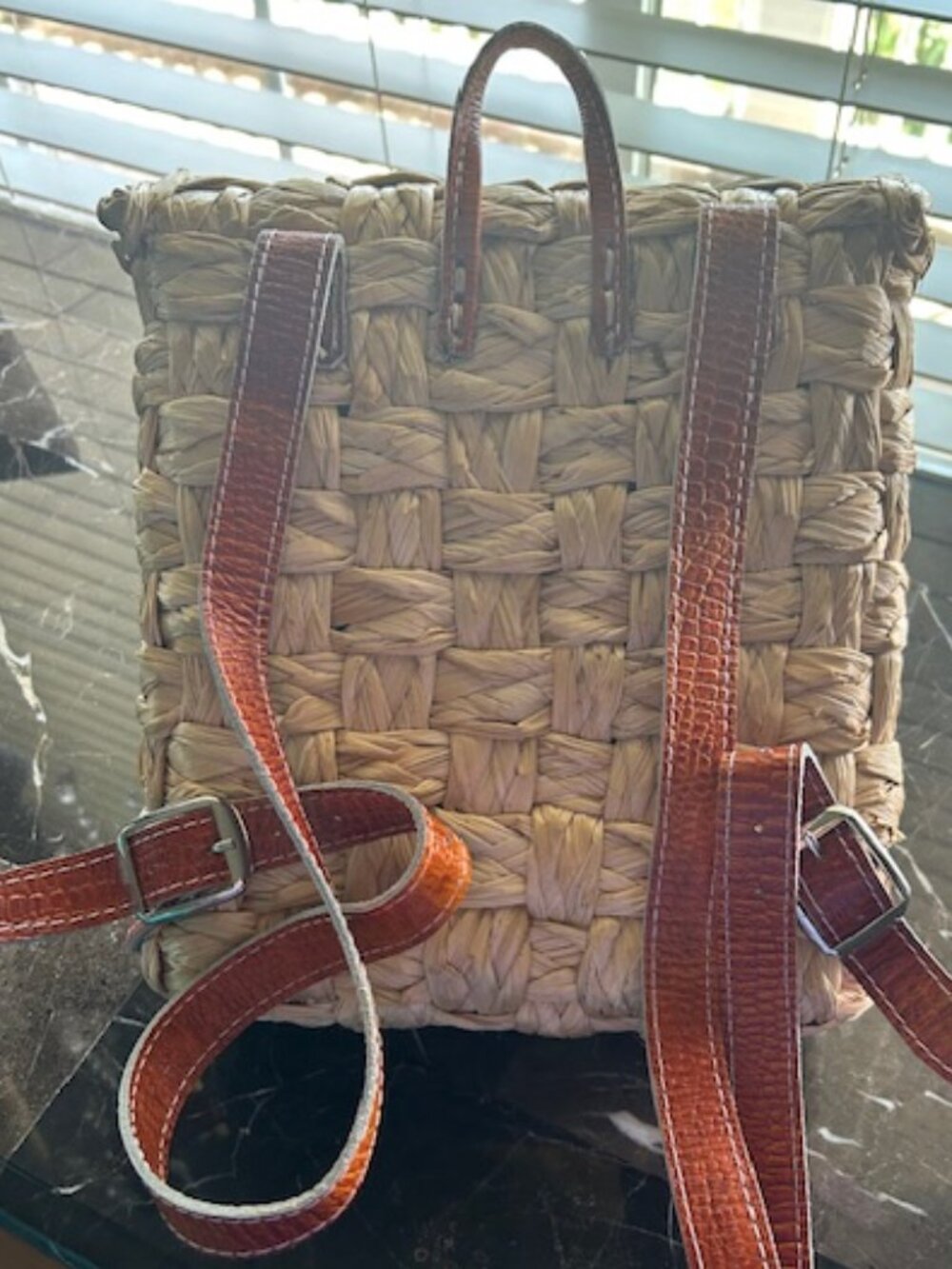 Handmade Braided Straw Backpack w/ Leather Straps – Nicaragua | One of a Kind - Picture 4 of 5